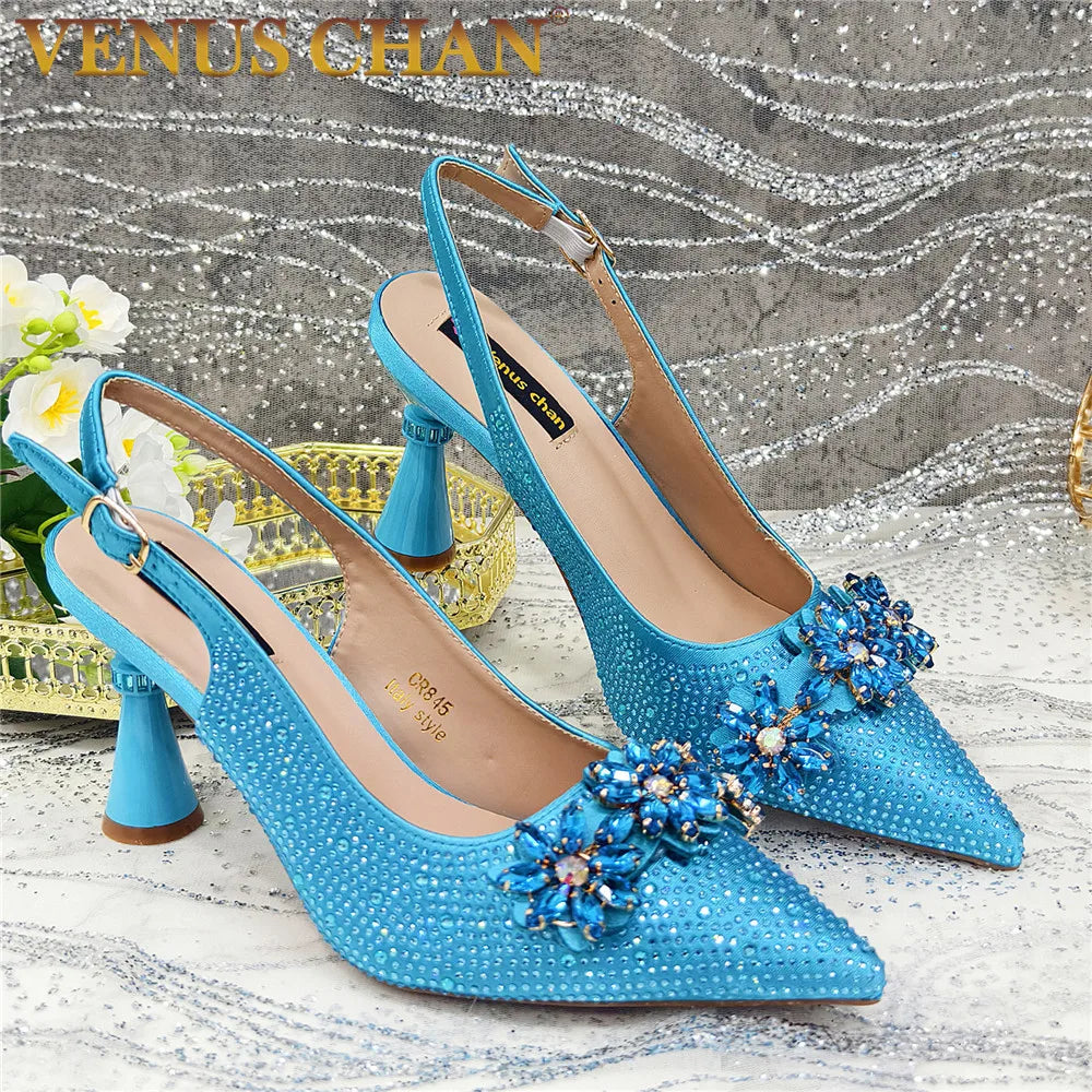 New Arrival African Women Shoes Decorated with Rhinestone Shoes for Women 2025 Designer Luxury Plus Size 43 Wedding Shoes Bride