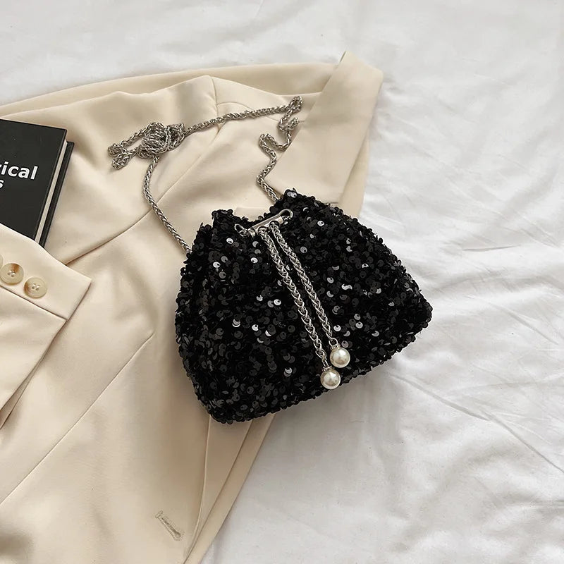 Good-looking Personality Sequin Women's New Korean Bucket Bag Bright Eyes Style Fashion Crossbody Dinner Single Shoulder Bags