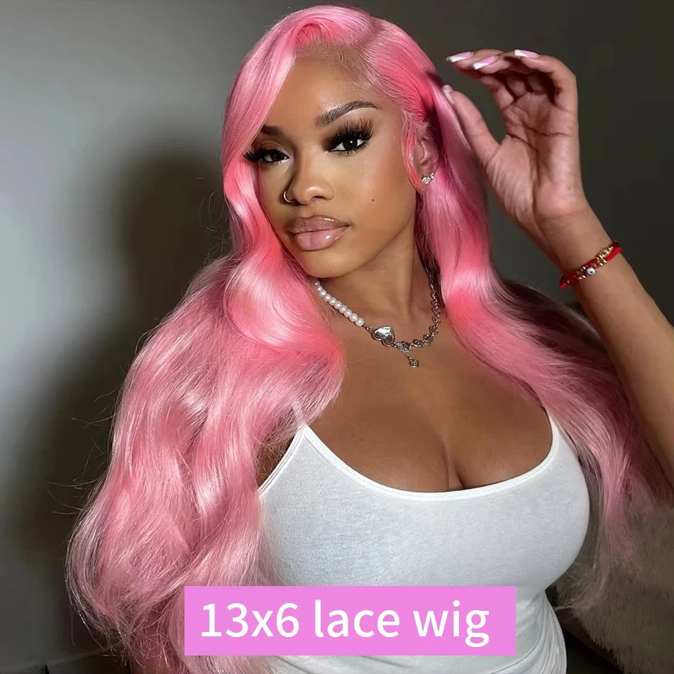 30 Inch Body Wave Pink 13x6 Hd Lace Frontal Human Hair Wig Light Pink Colored Human Hair Wigs 13x4 Hd Lace Front Wigs For Women