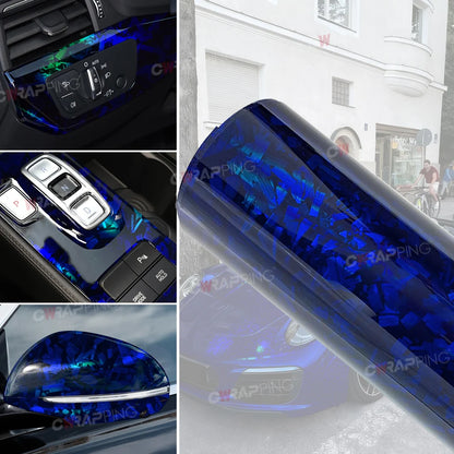 145cmx200cm Laser Carbon Fiber Wrap Self-adhesive Film Door Roof Hood Blue Vinyl Paper for Car Accessory Car Wrapping Stickers