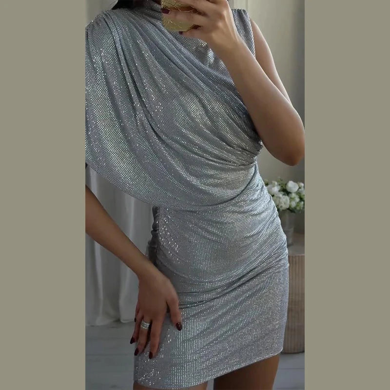 Chic Sequin V-neck Dress Women Sexy Sleeveless Pleated Waist-cinched Empire Dresses Elegant Party Spring New Lady Gown 2026