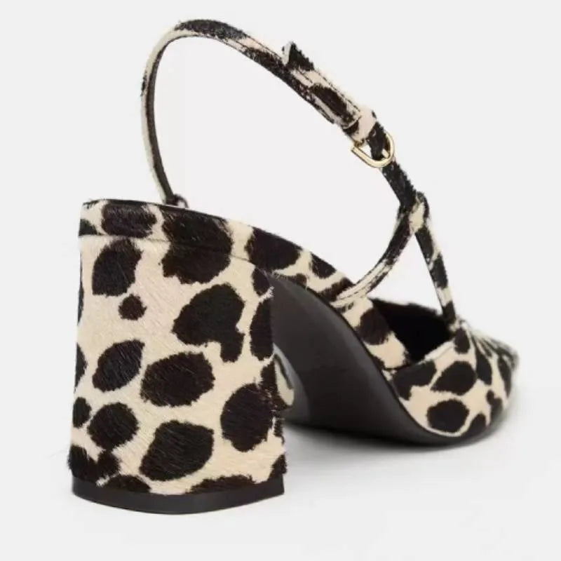 Dilalula 2026 Horsehair women's Leopard Sandals Covered Toe High Thick Heels Sexy Party Dating Summer Slingback Sandals Lady