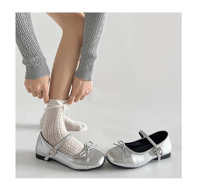 2026 New Spring Vintage Women Ballet Flats Shoes Comfort Round Toe Soft Sole Shoes Elegant Butterfly-knot Dress Grandma's Shoes