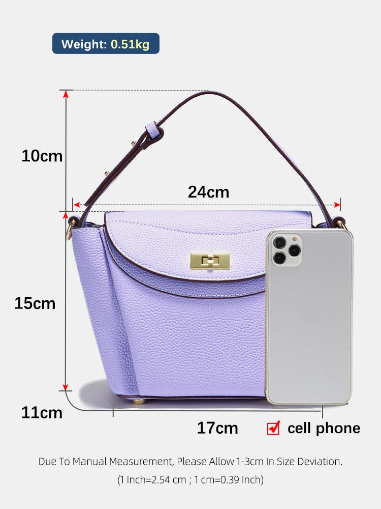 Zency Luxury Genuine Leather Tote Bag For Women Elegant High End Bag Shoulder Crossbody Handbag Top Handle Bags Noble Purple Bag