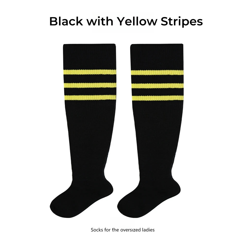 Women's Striped Plus Size Thick Thigh-High Socks Collection Big Girls Acrylic Yarn Stretch Colorful Streaks Leg Warmer Socks