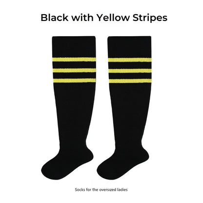 Women's Striped Plus Size Thick Thigh-High Socks Collection Big Girls Acrylic Yarn Stretch Colorful Streaks Leg Warmer Socks