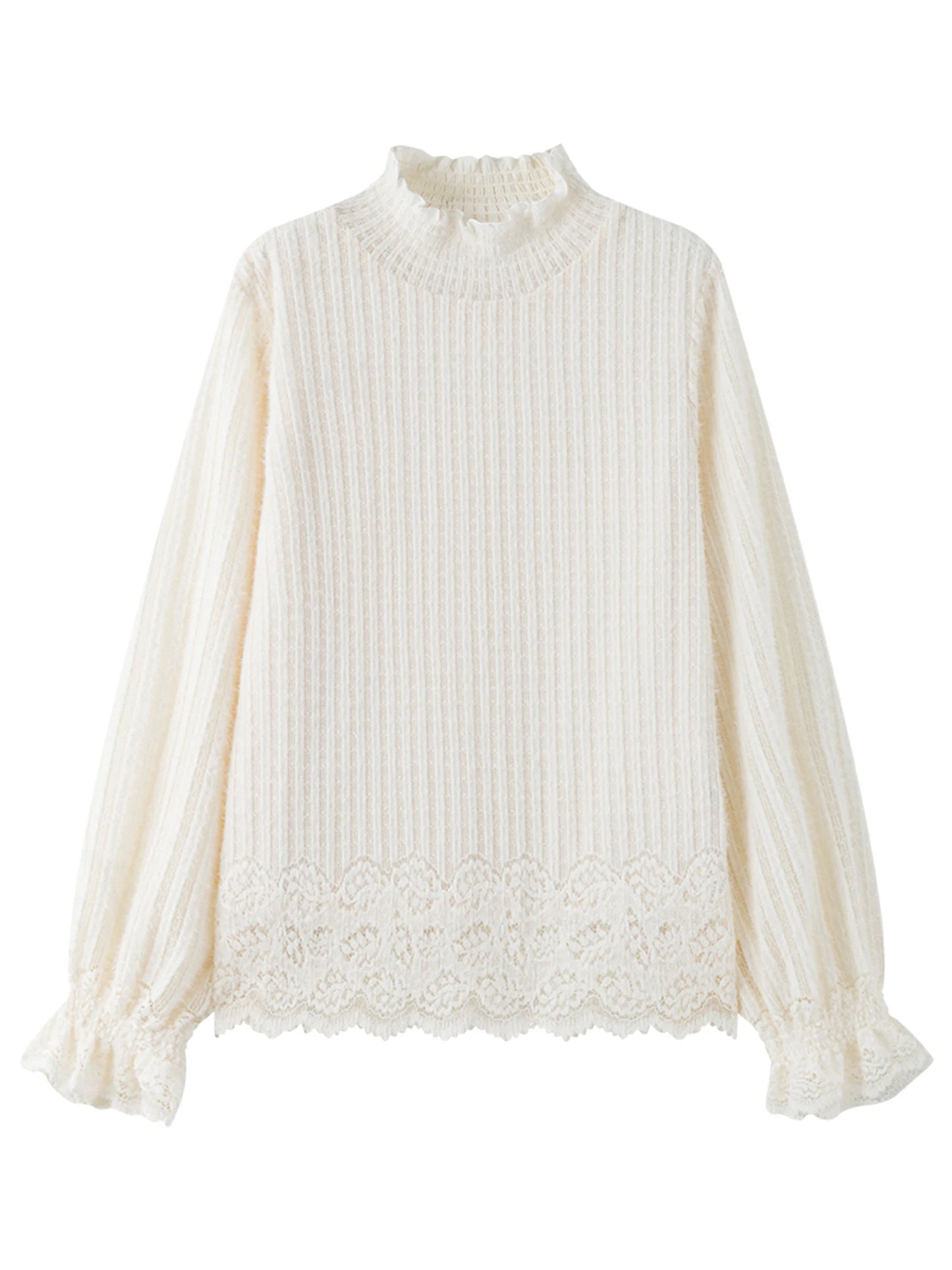 DUSHU Gentle Bottoming T-shirt Women 2025 Autumn and Winter Wear Pullovers Wear Fairy Lace Top Loose All-match Elegant Ladies