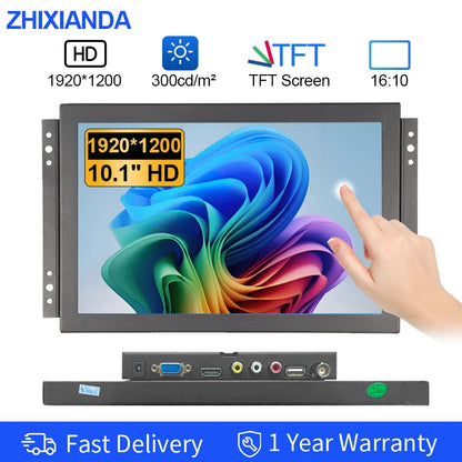 10.1 Inch 1920*1200 16:10 Metal Case Capacitive Touch Screen VESA Industrial Monitor With VGA HDMI BNC AV USB Port for CNC Kiosk