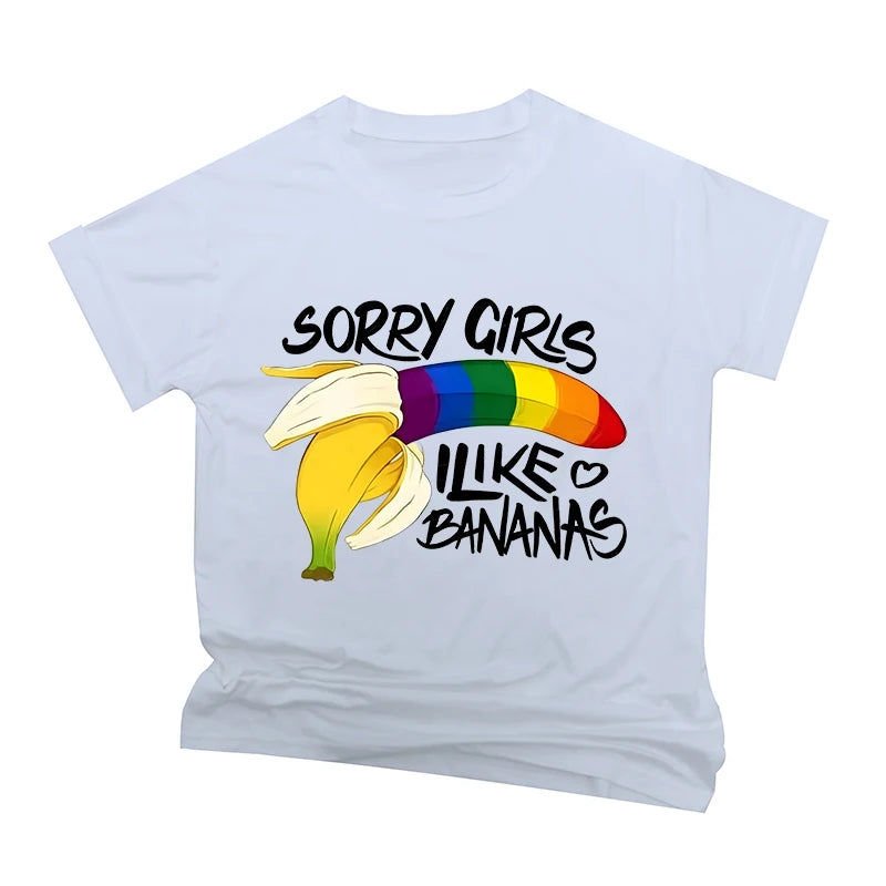 Rainbow Bananas "Sorry Girls I Like Bananas" Print T Shirt Vintage Men Short Sleeve Fun Gay Tees Casual Pride Month LGBTQ Tshirt