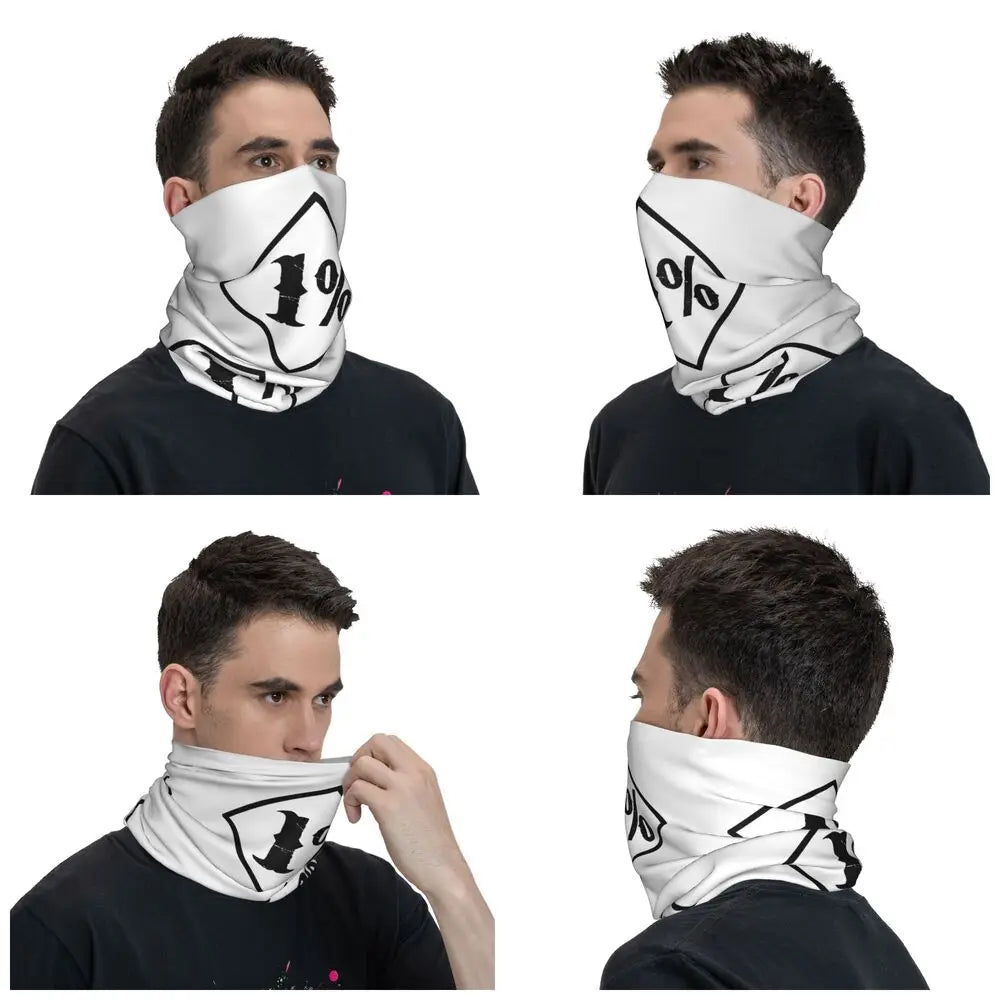 One Percenter 1% Bandana Neck Cover Printed Motorcycle Club Biker Mask Scarf Multifunctional Cycling Scarf for Men Women Adult
