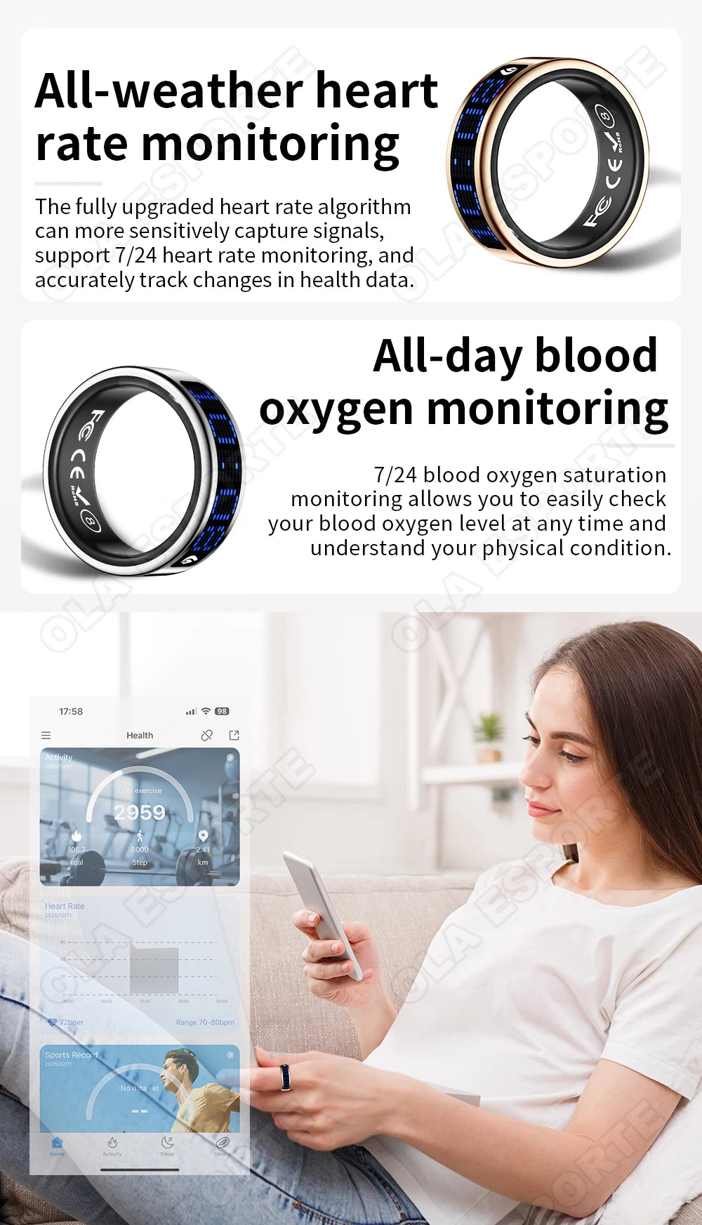Display Screen Smart Ring Bluetooth Connection Heart Rate Sleep Monitoring Multi-function Ring Multiple Sports Modes Waterproof