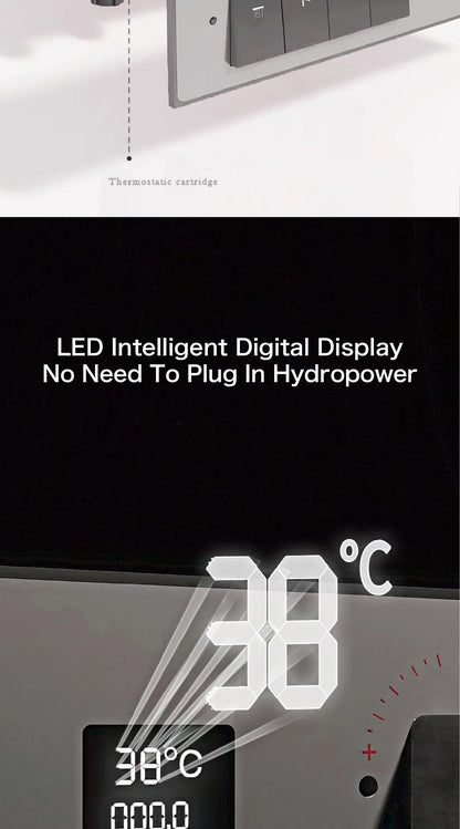 Gun gray brass luxury LED digital display constant temperature shower system embedded ceiling hot and cold water bathroom mixer