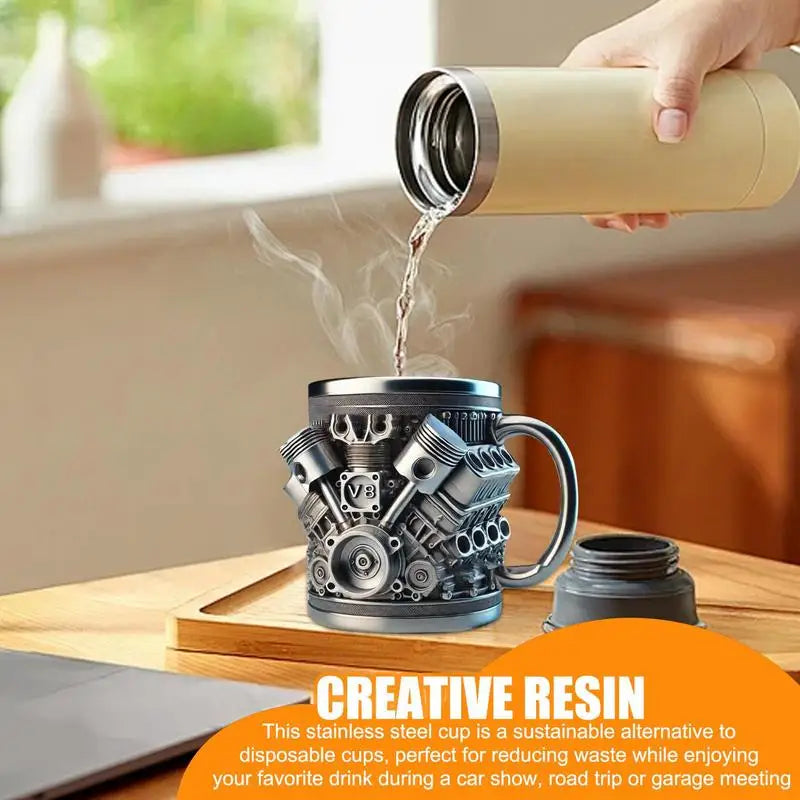 V6 V8 Engines Design Milk Drink Mug Stainless Steel Coffee Mug with Handle Water Drink Cup Insulated Beverage Drinkware
