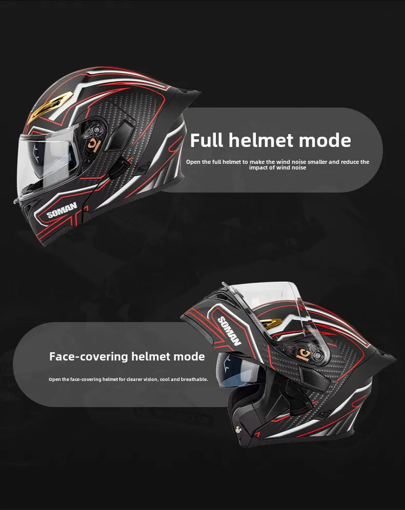 SOMAN Modular Helmet Flip Full Face Motorcycle Helmet Dual Visor Lens Racing Casco casque moto approved 오토바이핼멧