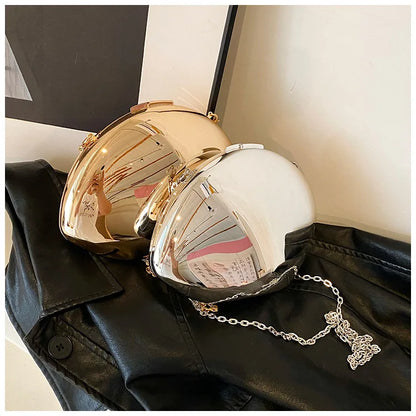 Designer Acrylic Shell Shape Clutch Bag Gold Silver Women Evening Party Bag Cute Shiny Metal Shoulder Crossbody Bags Small Purse