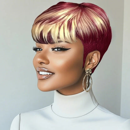 Pixie Cut Wigs For Women Brazilian Human Hair 99J Red 613 Short Wig With Bangs Layered Pixie Cut Wigs Full Machine Made Wig