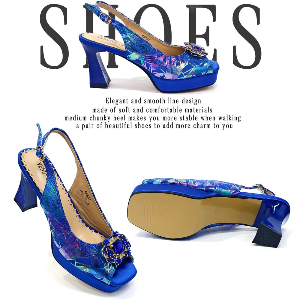 Venus Chan 2025 Elegant Peep-Toe Heels for Women - Perfect Italian Party Shoes & Bag Set with Sparkling Diamond Accents