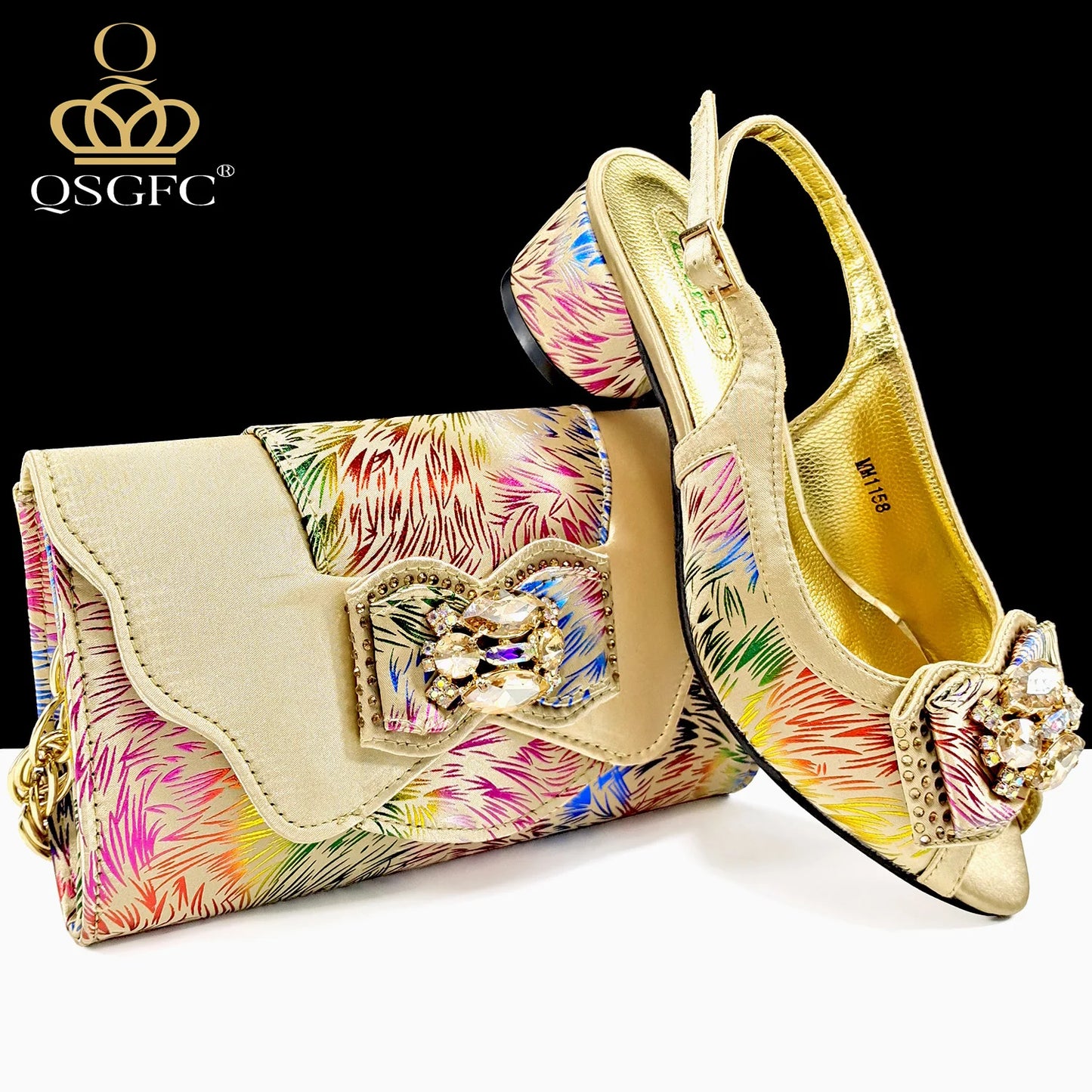 QSGFC New Design Nigerian Style Women Heels Shoes And Elegant Bag Set Color Matching Handbag Wedding Party Women Shoes