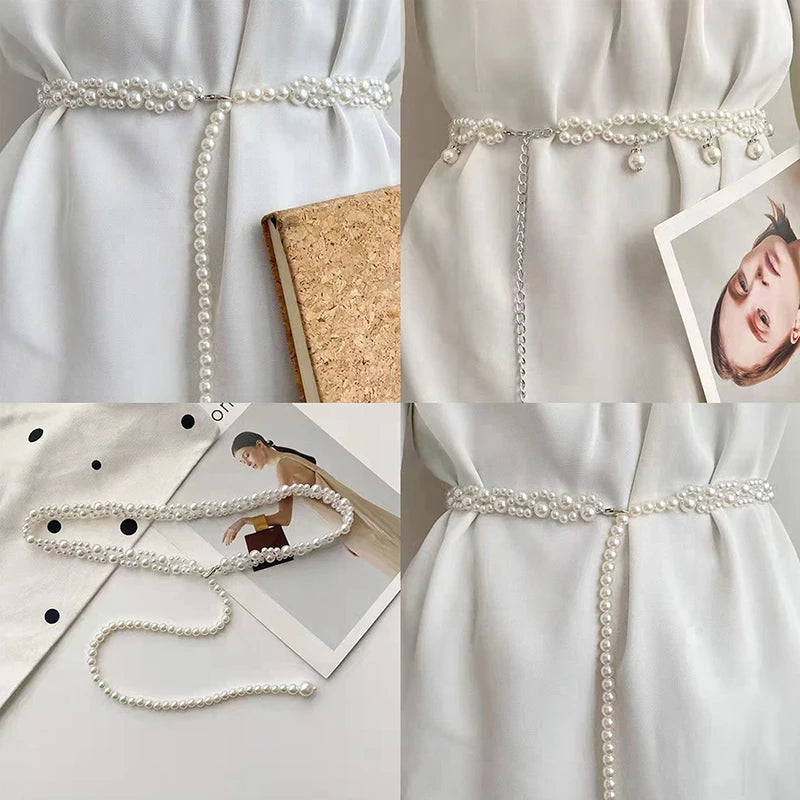100cm Temperament Elegant Pearl Belt Waist Belt Female Girls Dress Crystal Strap Pearl Wedding Chain Belts Girl Accessories