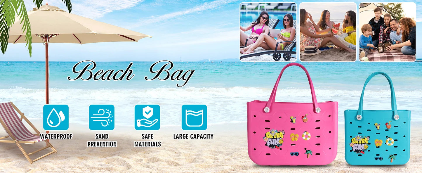 L Large Beach Bag EVA Rubber Waterproof Beach Travel Picnic Storage Basket Women's Shopping Handbag Hemp Bag Jelly Tote Bag