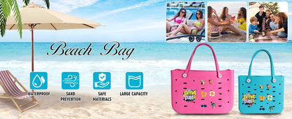 L Large Beach Bag EVA Rubber Waterproof Beach Travel Picnic Storage Basket Women's Shopping Handbag Hemp Bag Jelly Tote Bag