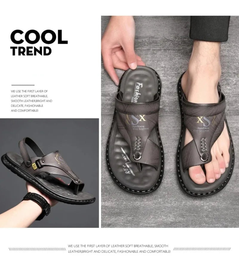 Sandals for Men High Quality Cow Leather Sandals Outdoor Casual Sport Sandals Anti Slip Beach Slippers for Men Summer Slippers