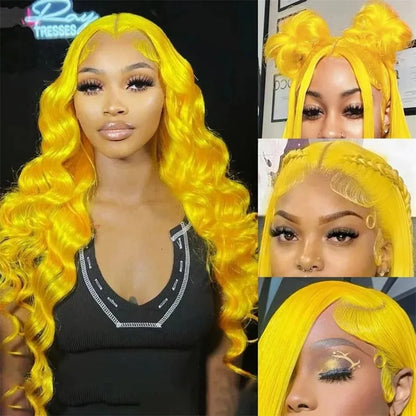 Yellow Wig 13x4 HD Body Wave Lace Frontal Wig Glueless Lace Front Wig Preplucked Synthetic High Quality Ready To Wear Cosplay