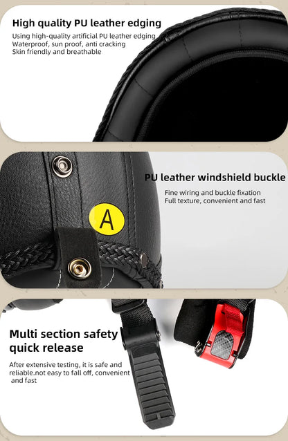 Retro motorcycle helmet, electric scooter 3/4 helmet, lightweight and breathable, suitable for all seasons