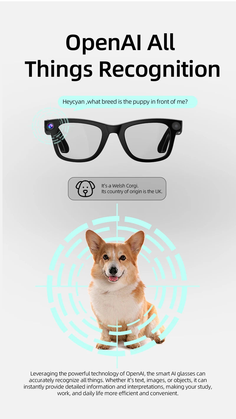 Xiaomi 4k Smart AI Bluetooth Glasses HD 800W pixel Shooting Waterproof Camera Photo Video Voice Call Translation Smart Glasses