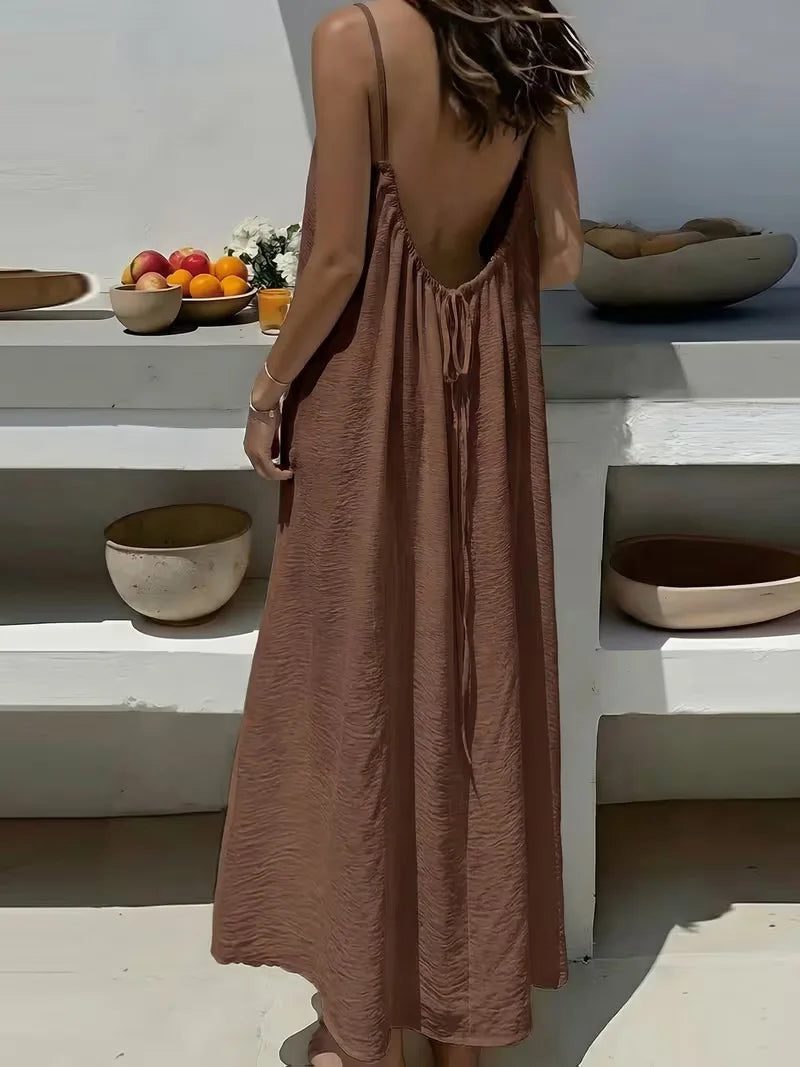 2026 Loose-Fit Spaghetti Strap Clean Fit Women's Casual Homewear Summer Solid-Color Vacation Cool Homewear Slow Fashion Dresses