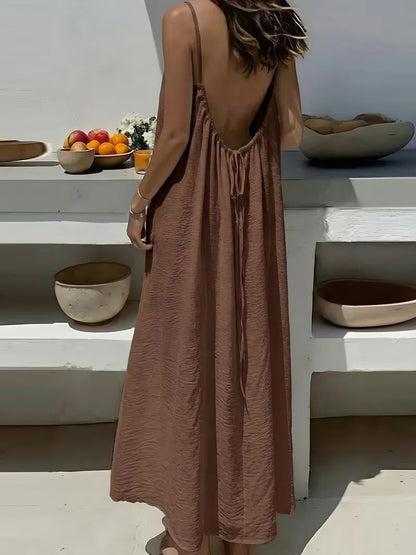 2026 Loose-Fit Spaghetti Strap Clean Fit Women's Casual Homewear Summer Solid-Color Vacation Cool Homewear Slow Fashion Dresses