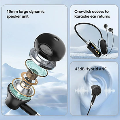 HD Screen Bluetooth 5.4 Headphones Neckband Earphones TWS Wireless Headsets HiFi Stereo Waterproof Earbuds Support TF Card