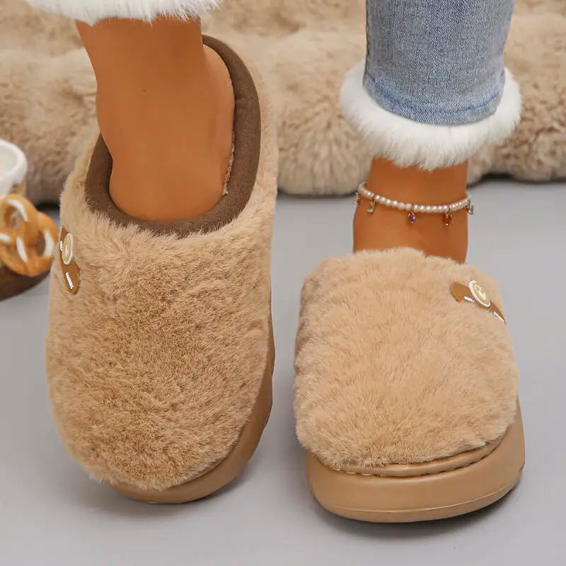 Thick Sole Plush Winter Slippers for Women Indoor House Chunky Platform Fluffy Slippers Woman Non Slip Warm Couples Cotton Shoes