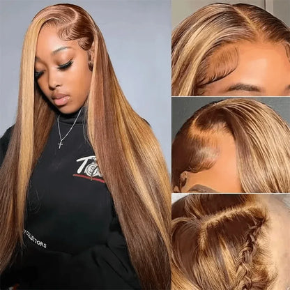 34Inch 4/27 Highlight Wig Human Hair 13X4 Lace Frontal Wig Straight Human Hair Wigs 5x5 Glueless Wig 200 Density For Women