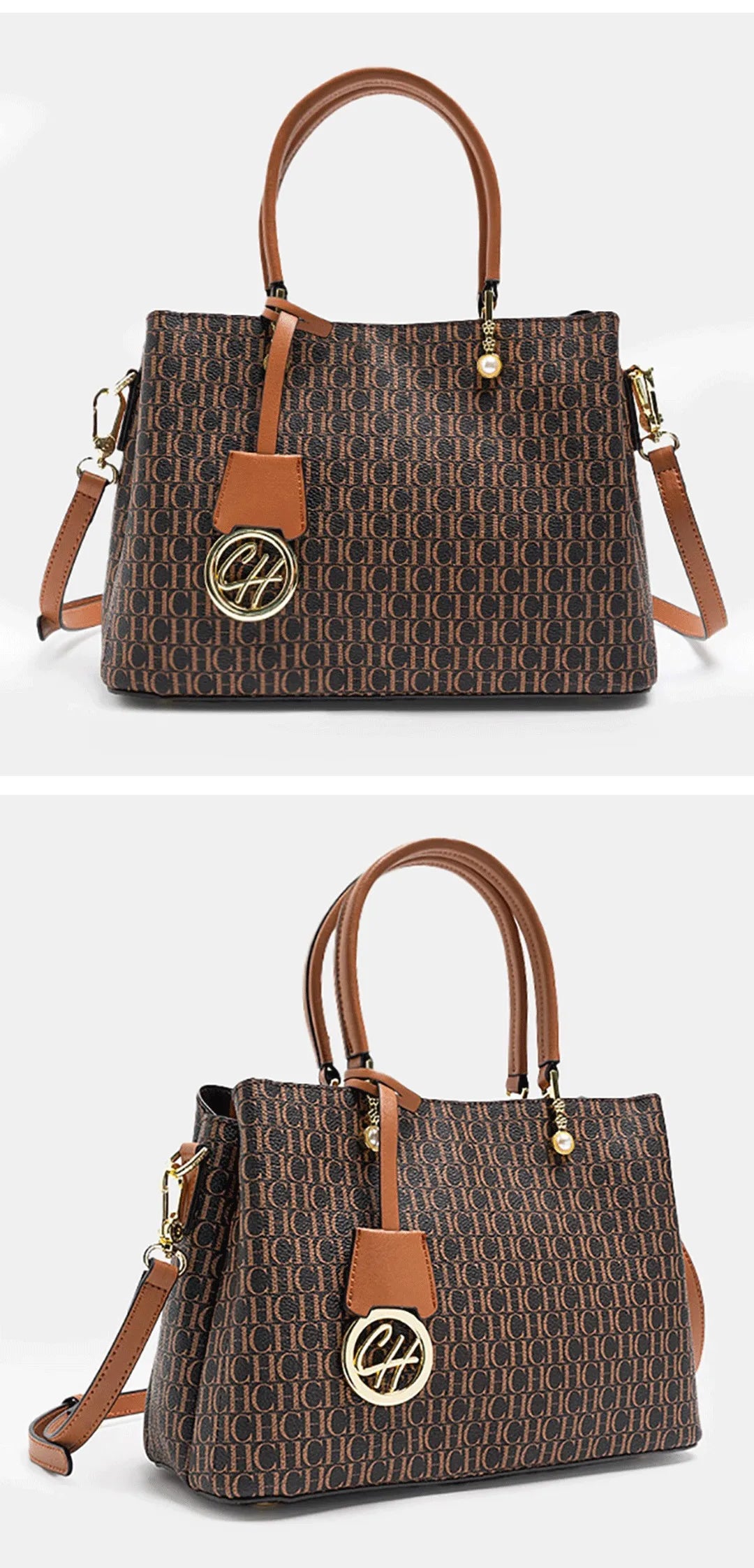 CH Letter Printed Handbag Light Luxury Brand Letter Pendant Design Fashionable and High-quality PU Leather Tote Bag