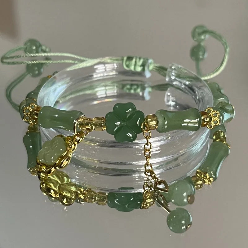 Lucky Four-Leaf Clover Bracelet for Women Golden Accents Chinese-Inspired Design for Daily Wear Parties Perfect Gift for Mom
