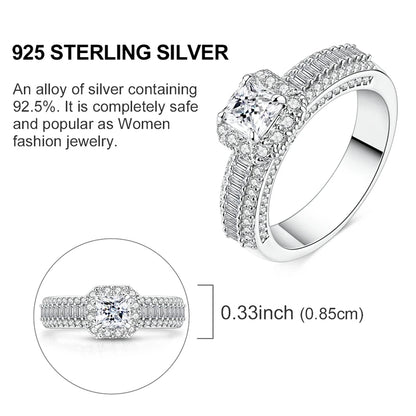 Original 925 Sterling Silver Sparkling Princess Full Pave Diamond Ring For Women Girls Jewelry Birthday Anniversary Gifts