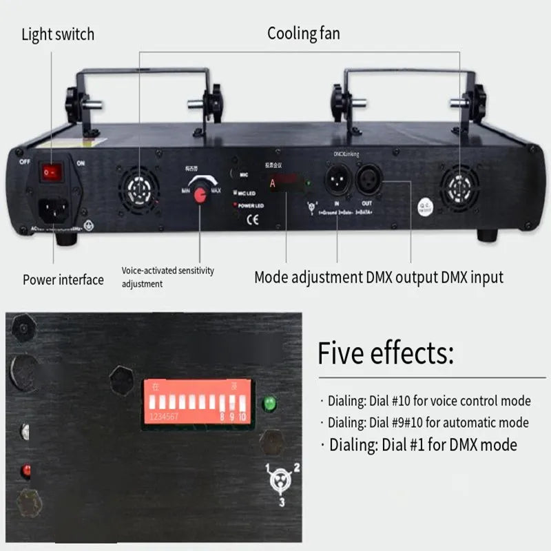 Party lights, DJ disco lights, 4-beam DMX and voice-controlled laser lights, light show stroboscopic party lights ambient lights