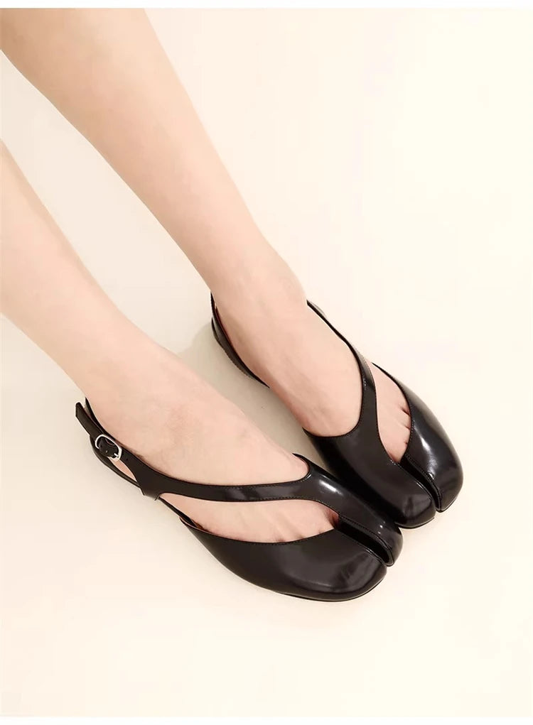 Luxury Tabi Flat Sandals Women Summer Patent Leather Split Toe Slingbacks Ballet Shoes Brand Designer Banquet Wedding Sandalias