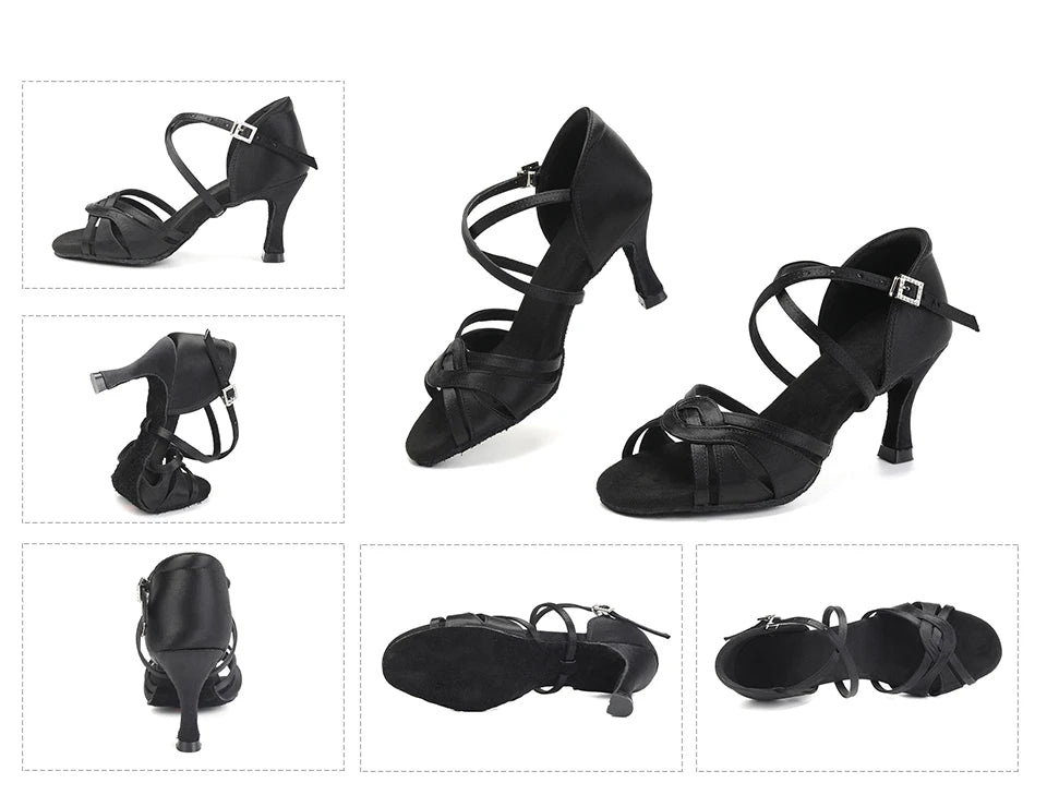 DKZSYIM New Latin Dance Shoes Women Ballroom Tango Dancing Shoes Suede Soles Silk Party Salsa Dance Shoes for Ladies Sandals