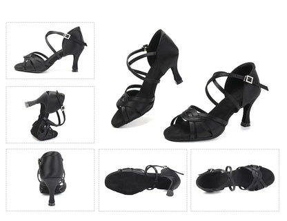 DKZSYIM New Latin Dance Shoes Women Ballroom Tango Dancing Shoes Suede Soles Silk Party Salsa Dance Shoes for Ladies Sandals