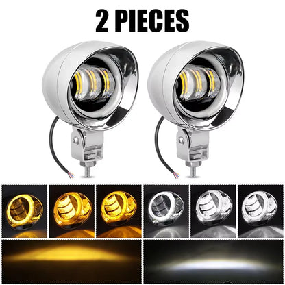Motorcycle LED Spot Driving Light Dual Color Headlight Auxiliary Spotlight Lamp ATV Scooter Moto Fog Light for Honda Kawasaki
