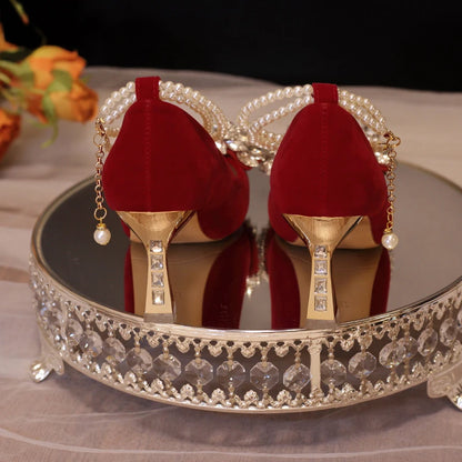 Red Wedding Shoes Women's 2025 New High Heels