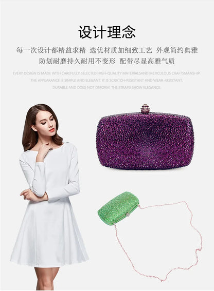 Evening Clutch Bags Green Bridal Clutches Bags Crystal Bridal Stones Purse Lady  Party Wedding Rhinestone Women Shoulder Handbag