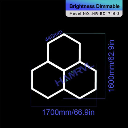 Hexagon Dimmable LED Ceiling Light Modern Honeycomb Panel with 3-Level Dimming 100%/50%/20% for Living Room Bedroom Salon Garage