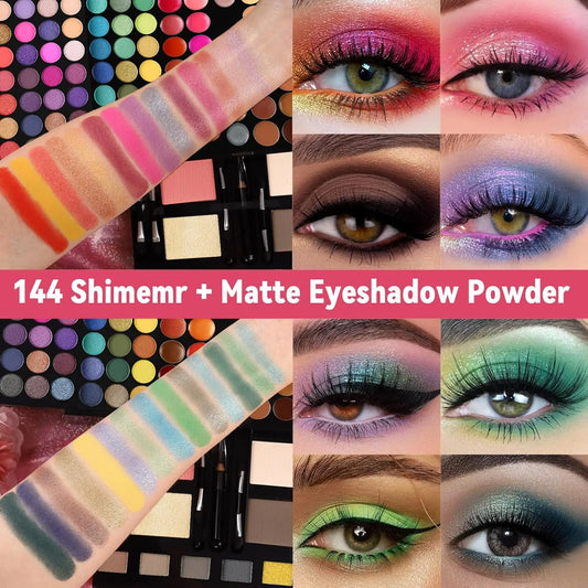 190-color professional makeup palette, eyeshadow, blush, and eyebrow powder 4-in-1, comes with mirror and a full set of brushes,