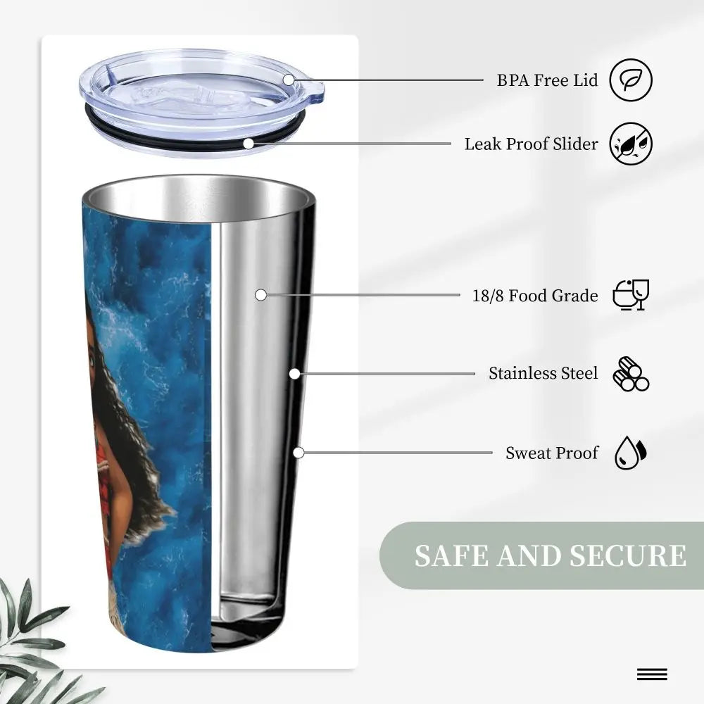 Moana and Pua Cartoon Movie Insulated Tumbler with Straws Stainless Steel Coffee Mugs Double Wall Car Bottle Cups 20oz