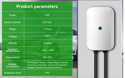 ADPOW Type1 7KW EVSE Wallbox Plug and Play EV Charger 32A Max SAE J1772 Plug Electric Vehicle Charging Station 10m Cable