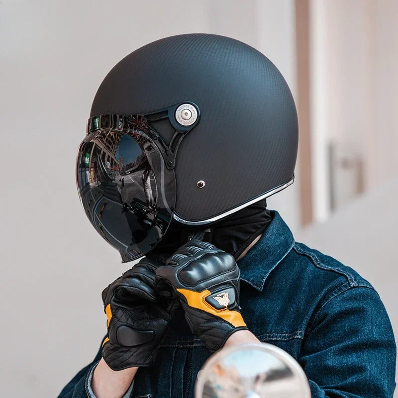 VCOROS Carbon fiber Retro Motorcycle Helmet Half Open face helmet fiberglass Cascos para motos DOT Certification