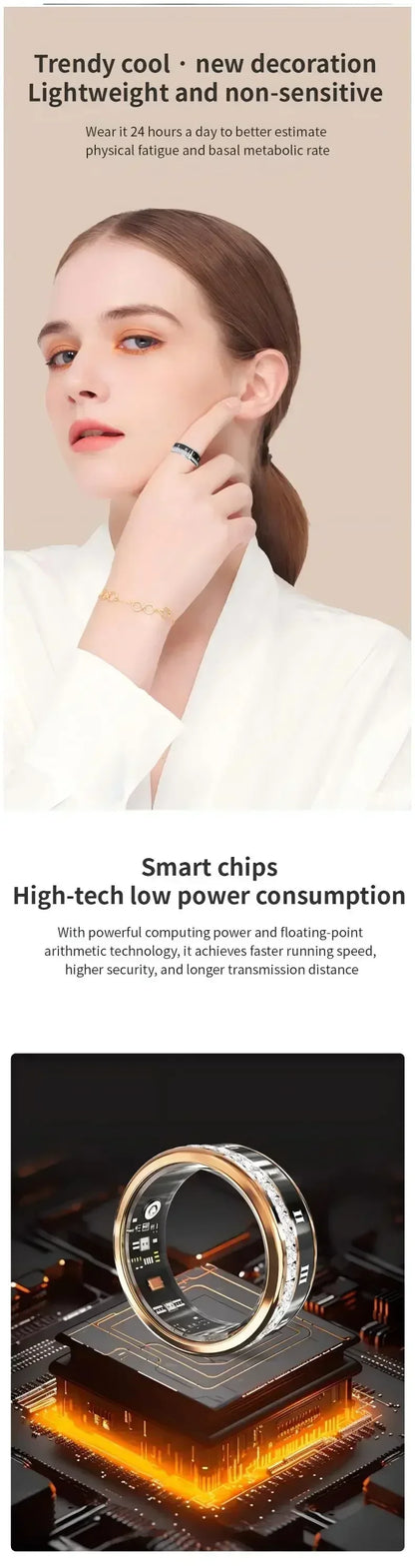 Diamond Smart Ring for Men Women Heart Rate Blood Oxygen Sleep monitoring IP68 Waterproof Sport Modes Ring For Android IOS